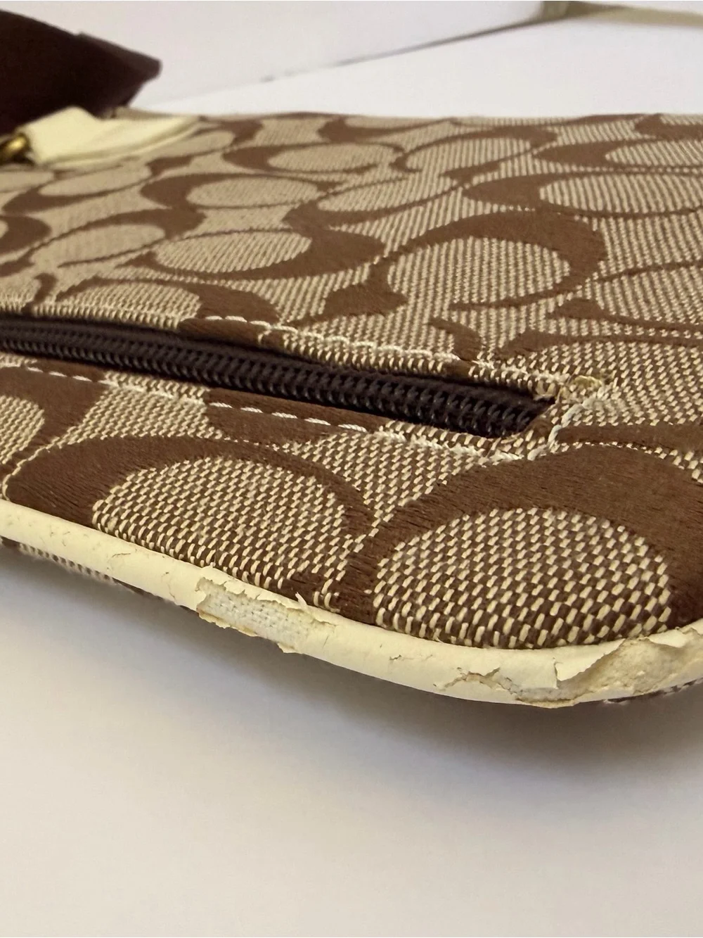 COACH Brown Signature Canvas Crossbody with Cream Trim